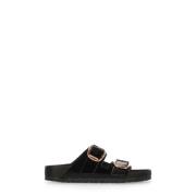 Birkenstock Svart Mockaläderslipper med Remmar Black, Dam