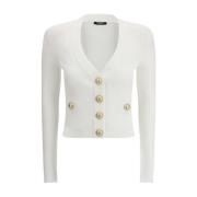 Balmain Monokrom V-ringad kofta med präglade knappar White, Dam