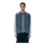 Diesel Ribbstickad Cardigan med Kontrastpaneler Blue, Herr