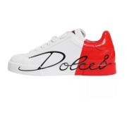 Dolce & Gabbana Logodetalj Lädersneakers, Vit/Röd White, Herr