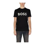 Hugo Boss Svart Bomull Crewneck T-Shirt Män Black, Herr