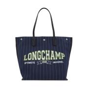 Longchamp Marin Canvas och Läder Axelväska Blue, Dam