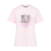 Ganni Jersey Kittens Avslappnad T-shirt i Kritrosa Pink, Dam