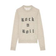 Zadig & Voltaire Beige Slogan Print Crew Neck Sweater Beige, Dam