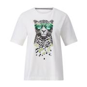 Marc Cain Leopardmönster Paljett T-shirt White, Dam