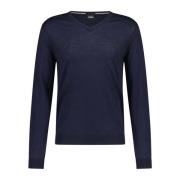 Hugo Boss Slim-Fit Ull Pullover V-Ringad Tröja Blue, Herr