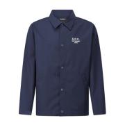 A.p.c. Logo Overshirt Klassisk Snap Button Skjorta Blue, Herr