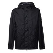 Stone Island Svarta Kappor med Huva och Fickor Black, Herr