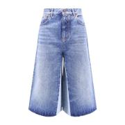 Chloé Denim Bermuda Shorts med Frayed Bottom Blue, Dam