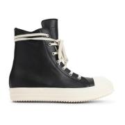 Rick Owens Svarta Lädersneakers Höjer Stilen Black, Herr