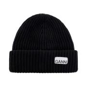 Ganni Oversized Ribbstickad Mössa Black, Dam