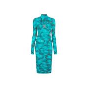 Roberto Cavalli Orm Marmor-Print Bodycon Midi Klänning Blue, Dam