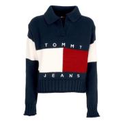 Tommy Hilfiger Rugby Style Flag Sweater Mörk Marinblå Blue, Dam