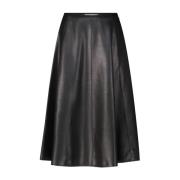 Msgm Flare Midi-Kjol i Läderimitation Black, Dam