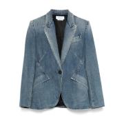 Alexander McQueen Indigo Blå Knappmanschett Jacka Blue, Dam