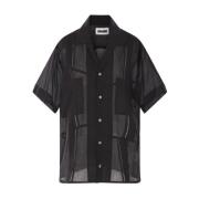 Magliano Svart bomull Guayabera skjorta med veckade detaljer Black, He...