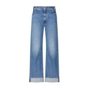 Mother Klassiska Wide Leg Denim Jeans Blue, Dam