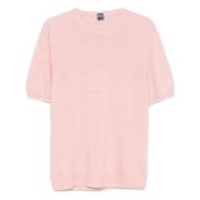 Fedeli Linne/bomullstickad T-shirt Made in Italy Pink, Herr