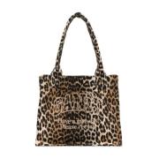 Ganni Leopardmönstrad Shopper Väska Brun Brown, Dam