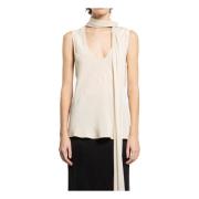 Helmut Lang Ärmlös Scarf Hals Topp Beige, Dam