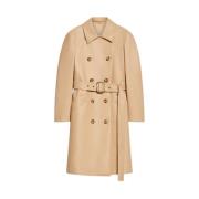 Sportmax Lyxigt Läder Trench Coat Beige, Dam