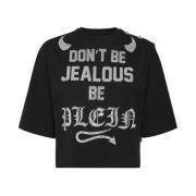 Philipp Plein Avslappnad Bomull T-shirt i Svart Black, Dam