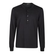 Tom Ford Svart Henley Långärmad T-Shirt Black, Herr