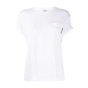 Brunello Cucinelli Vit Rund Hals T-shirt White, Dam