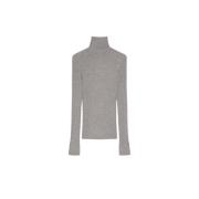 Sportmax Lyxig Vinterstickad Polo-neck Sweater Gray, Dam