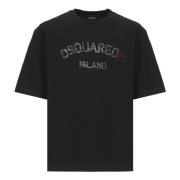 Dsquared2 Svart Bomull T-shirt med Logotyp Black, Herr