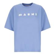 Marni Blå Bomull T-shirt med Logotyp Blue, Dam