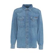 7 For All Mankind Denim Western Skjorta Blå Blue, Herr