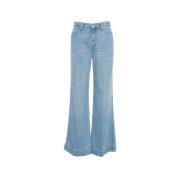 7 For All Mankind Blå Flared Jeans Höga Midjan Bred Ben Blue, Dam