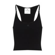 Courrèges Ribbstickad Tanktop i Svart Black, Dam