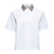 Brunello Cucinelli Vit Polo Skjorta med Paljettbroderi White, Dam