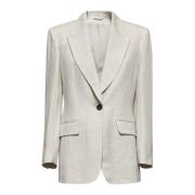 Brunello Cucinelli Peak Lapel Broderad Blazer Beige, Dam