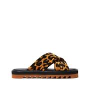 Stella McCartney Leopardmönstrade Öppen Tå Sandaler Brown, Dam