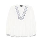 A.p.c. Vit V-ringad skjorta med broderat motiv White, Dam