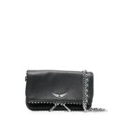 Zadig & Voltaire Svart läderclutch med kristalldekoration Black, Dam