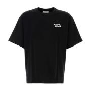 Maison Kitsuné Svart Bomull T-shirt Klassisk Stil Black, Herr