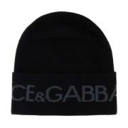 Dolce & Gabbana Svart ull beanie mössa Black, Herr