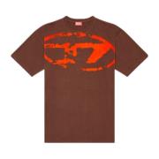 Diesel T-shirt med sliten flocked-logotyp Brown, Herr