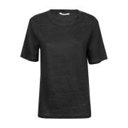 Kangra Mjuk Klassisk Svart Linne Rund Hals T-shirt Black, Dam