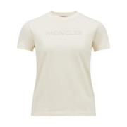 Moncler Broderad Tonal Logo Bomull T-shirt White, Dam