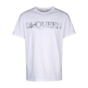 Alexander McQueen Avslappnad Bomull T-shirt för Män White, Herr