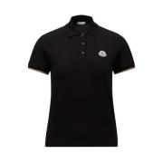 Moncler Logo Patch Piquet Polo - Svart Black, Dam