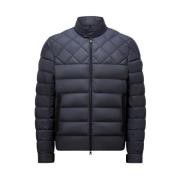 Moncler Marinblå Läderkantad Bikerjacka Blue, Herr