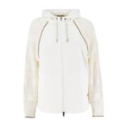 Panicale Stickad Ärm Dragkedja Huva Sweatshirt Beige, Dam