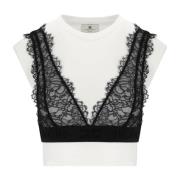 Elisabetta Franchi Spets Bralette Jersey T-shirt White, Dam