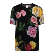 Dolce & Gabbana Silk Charmeuse Pioner Rosor Blus Multicolor, Dam